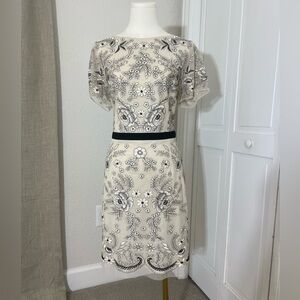 BHLDN Ivory And Black Beaded Floral Embroidery Special Occasion Dress Size 12-14